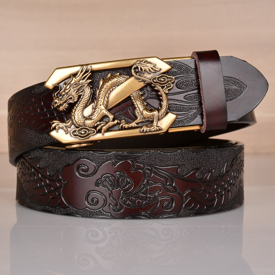 Men's Gothic Black Metal V Lion Dragon Leather Belt