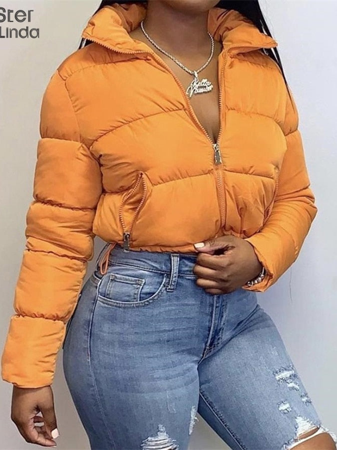 Solid Color Loose Padded Cropped Ladies Bomber Jacket