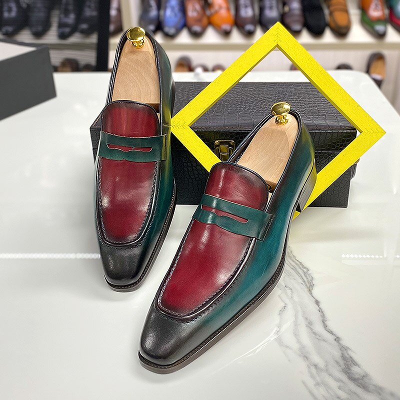 Men's Penny Loafer Genuine Calf Leather Italian Designer Handmade Dress Shoes