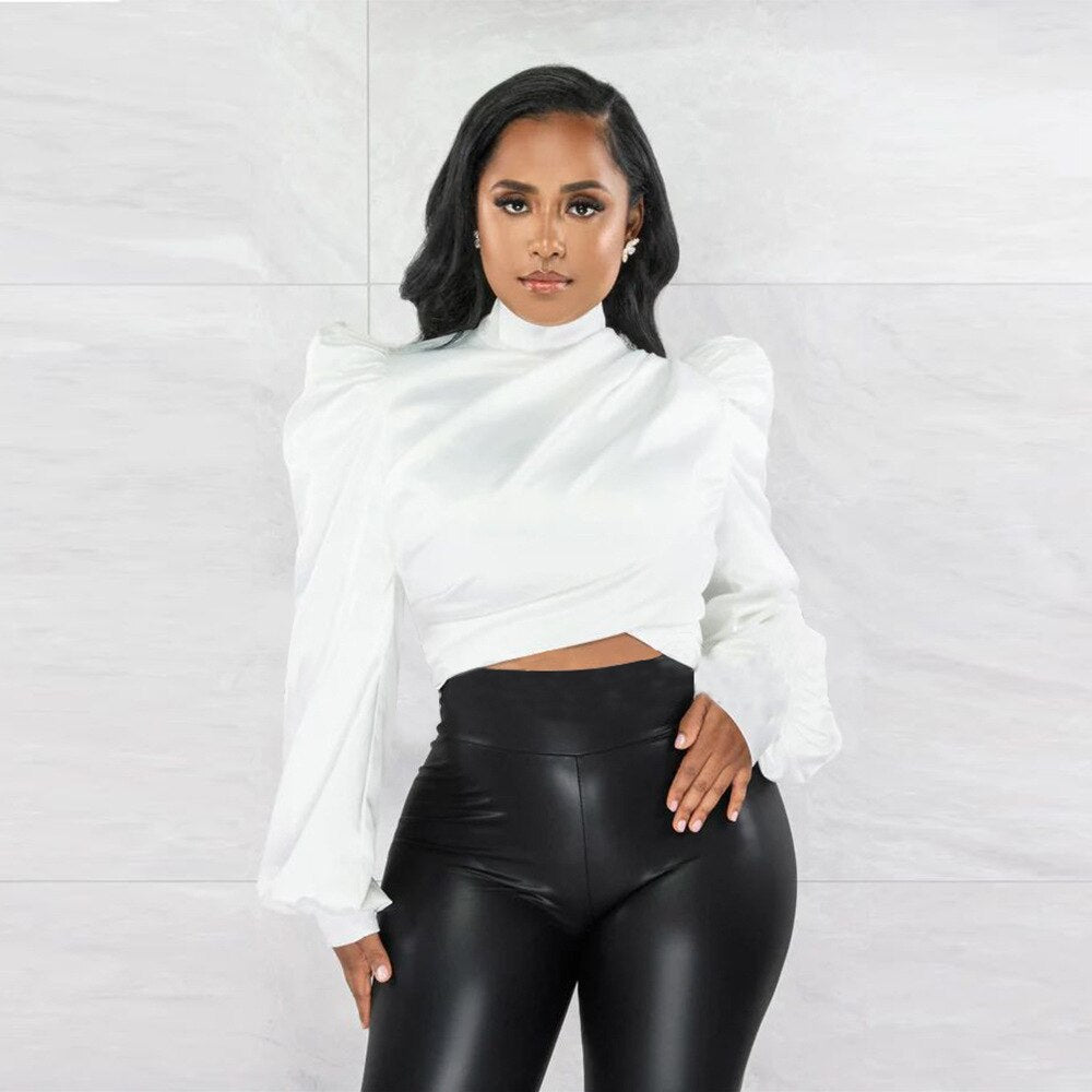 Draped Satin Women's Long Sleeve Blouse