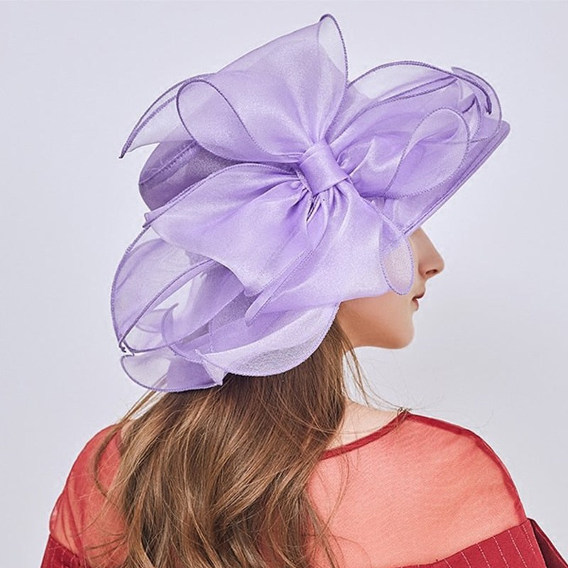 Ladies Wide Brim Bow Church Derby Hat