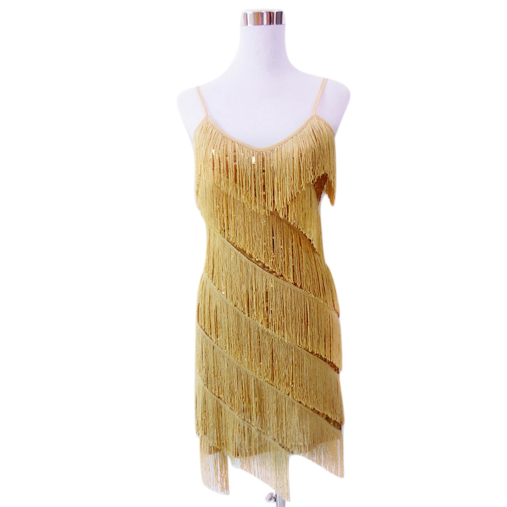 Tassel Tiered Fringe O-Neck Sequin Latin Salsa/Flapper Dress to 3X Plus Size