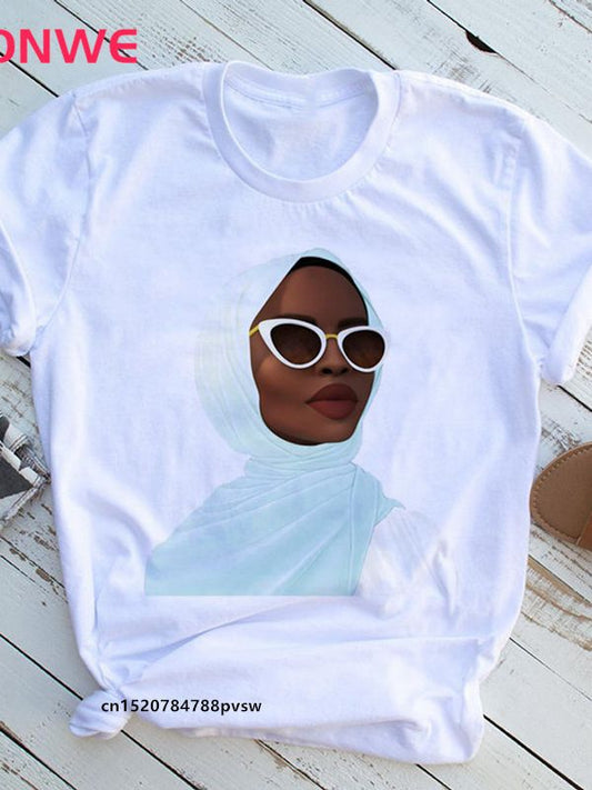 Women's African White T-Shirt Girl Black Queen Lip T-Shirt