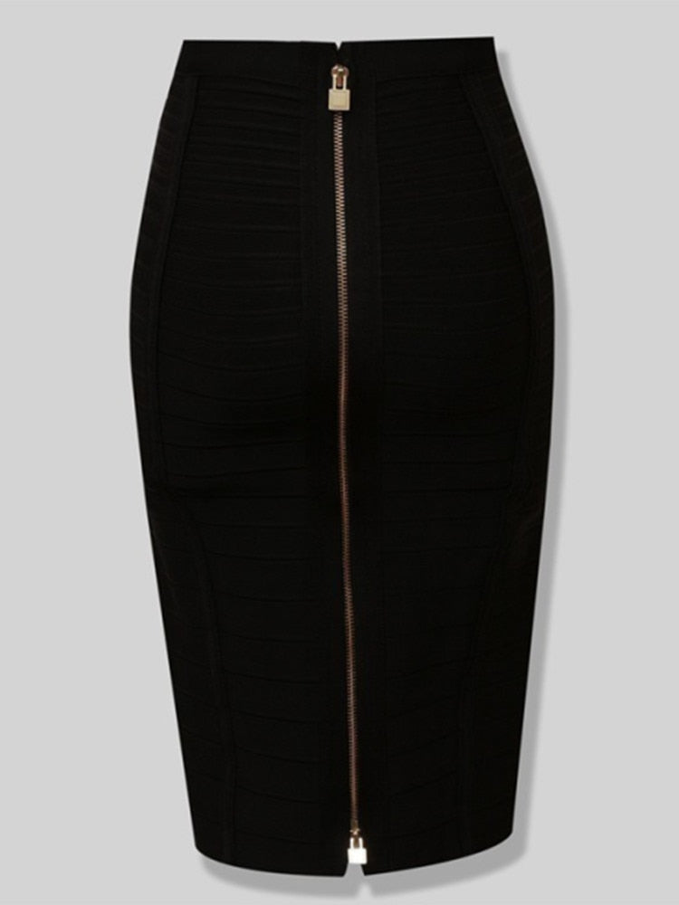 Solid Zipper Back Bandage Elastic Maxi Pencil Skirt