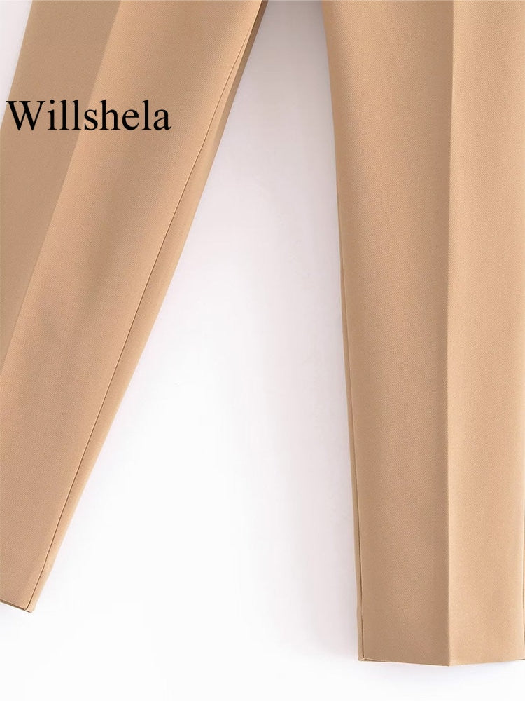 Women's Button Solid Trouser Vintage High Elastic Waist Wide Leg Pants