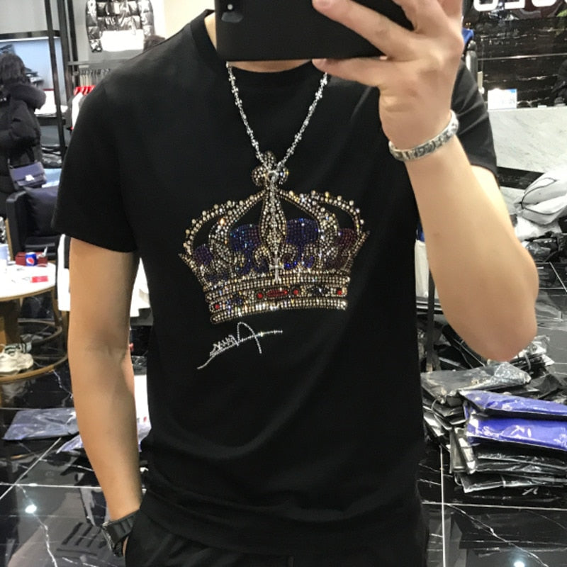 Rhinestone Sparkling Crown Men's Hot Diamond T-Shirt