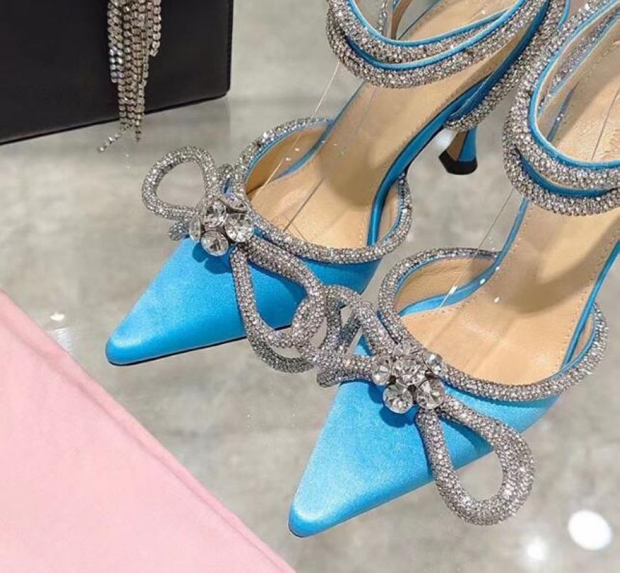 Bowknot Satin Glitter Rhinestone High Heel Pumps