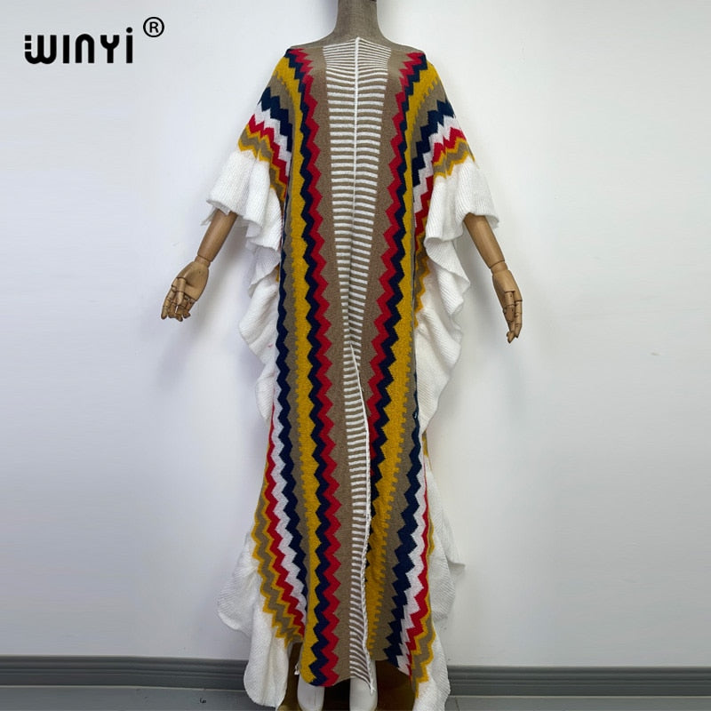 Knitted Rainbow Printed Comfort African Bohemian Dress