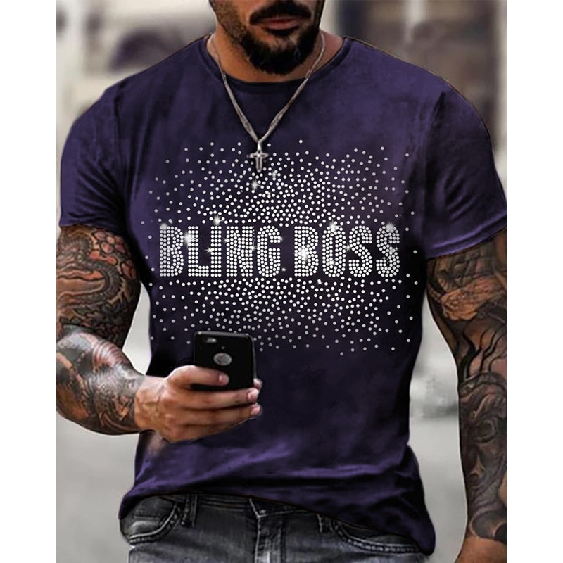 Men's "Bling Boss" Rhinestone Designer Short Sleeve T-Shirt