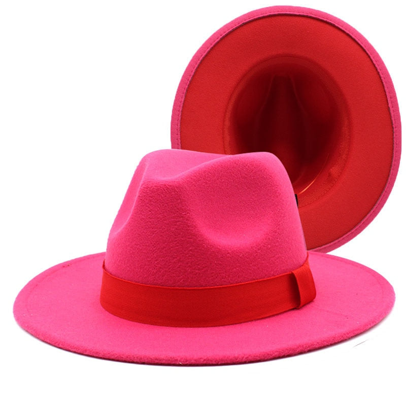 Patchwork Wide Brim Two Tone Felt Fedora Hat