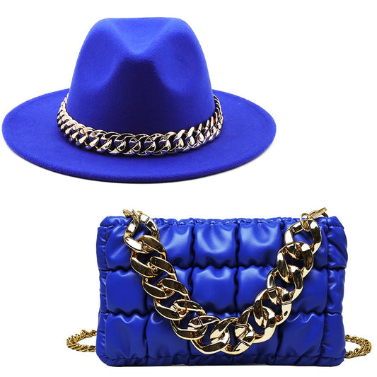 Fedora Gold Chain Hat & Purse Set