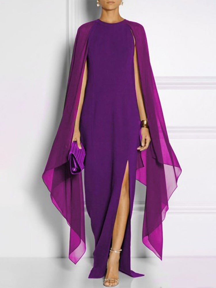 Chiffon Strapless Batwing Sleeve Loose Formal Occasion Maxi Dress