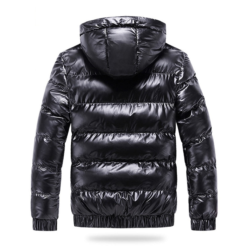 Men's Shiny Down Hooded Thermal Bomber Jackets