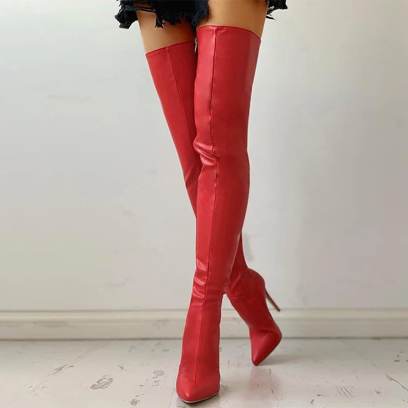 Women's Over The Knee Zip Thin Heel Pointed Toe Boots