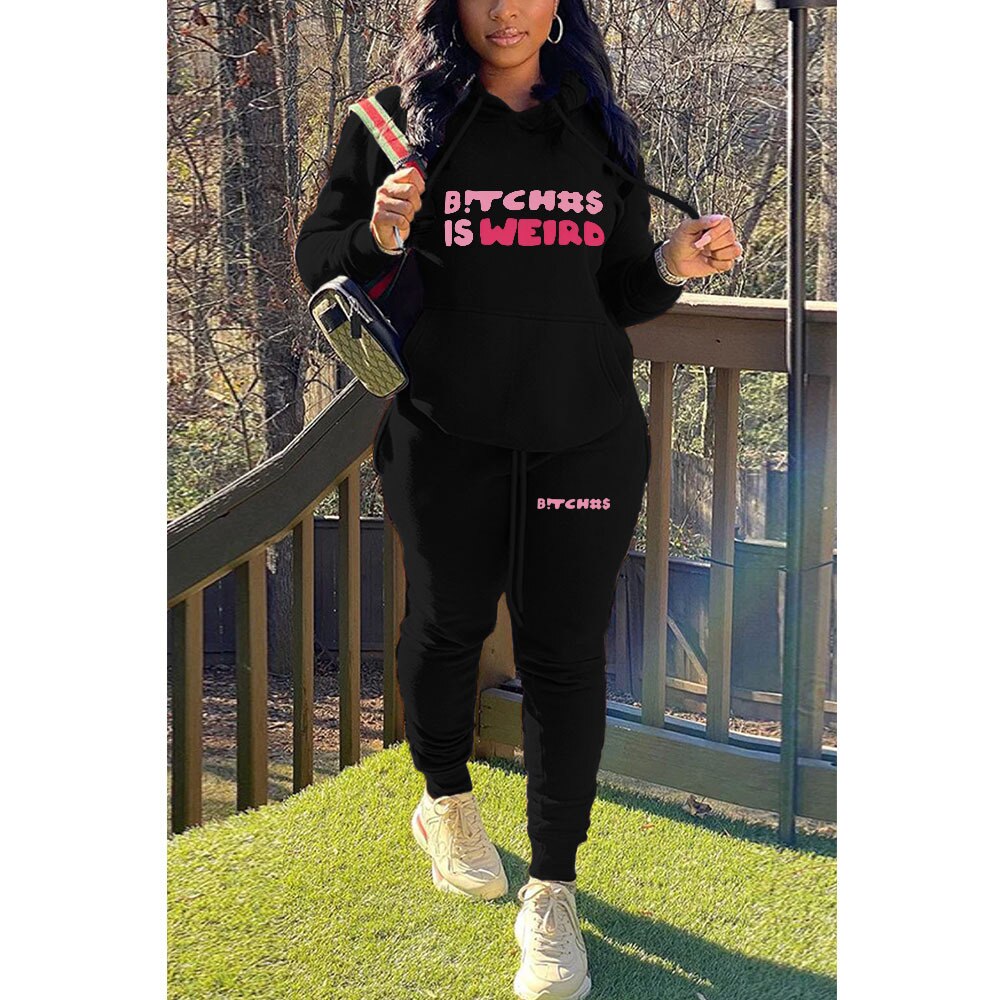 "B%&tches Is Wierd" Printed Women's Hoodie + Sweatpants Tracksuit to 5X Plus Size