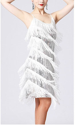 Tassel Tiered Fringe O-Neck Sequin Latin Salsa/Flapper Dress to 3X Plus Size