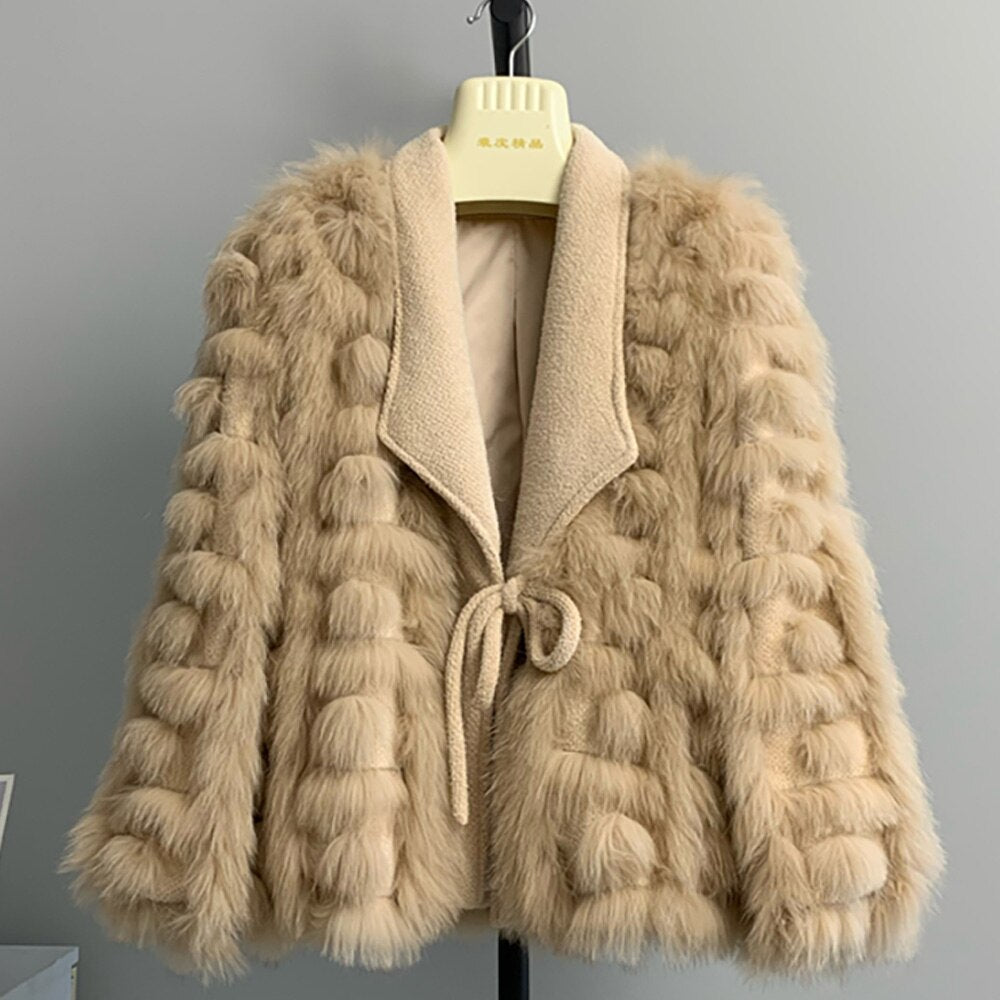 Genuine Fox Fur Ladies Knitted Cardigan Jacket