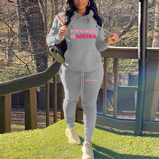 "B%&tches Is Wierd" Printed Women's Hoodie + Sweatpants Tracksuit to 5X Plus Size