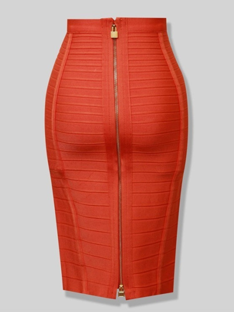 Solid Zipper Back Bandage Elastic Maxi Pencil Skirt