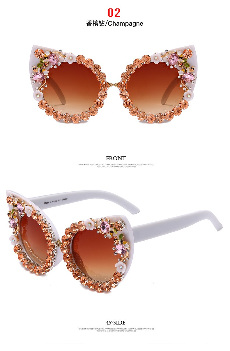 Retro Crystal Stud Cat Eye Anti-UV Sunglasses