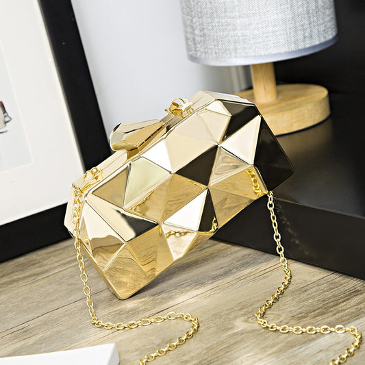 Metal Clutch Hexagon Mini Party Chain Purse