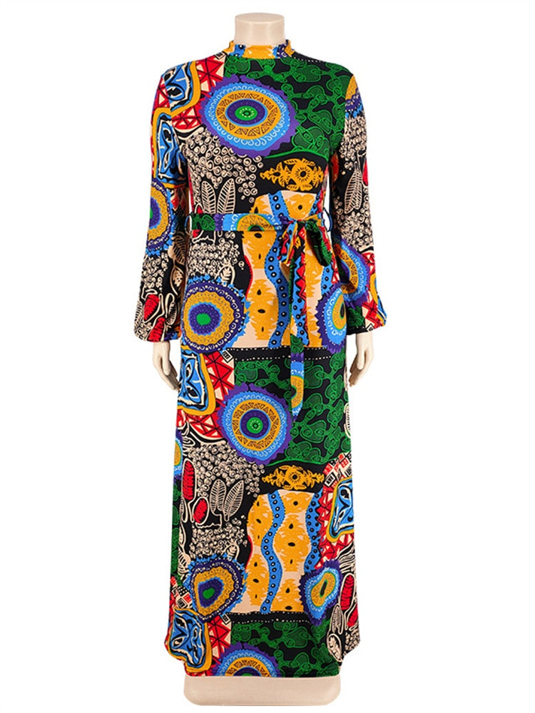 African Print Long Sleeve Maxi Dress Plus to 5X