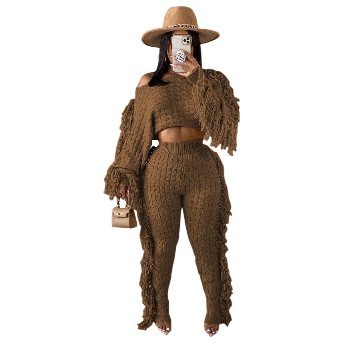 Tassel Knitted Sweater & Matching Pants 2-Piece Set