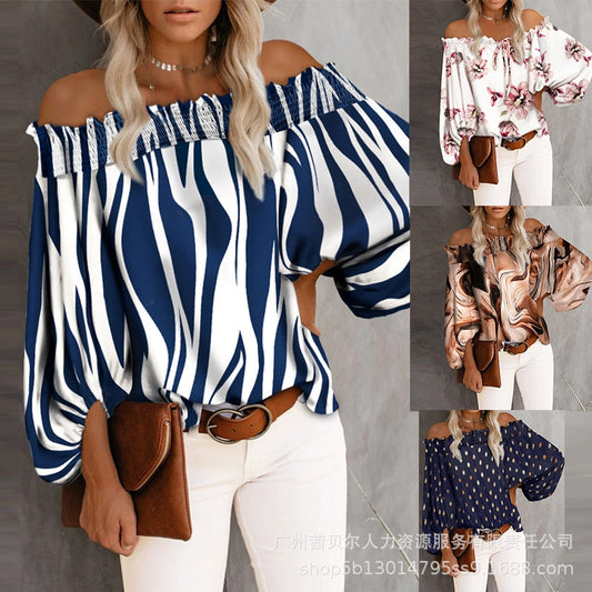 Off-the-Shoulder Long Sleeve Slash Neck Blouse