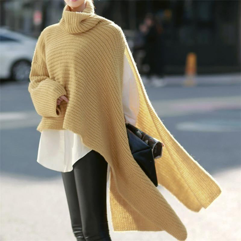 Irregular Solid One Sleeve Asymmetrical Turtleneck Ladies Sweater to 5X