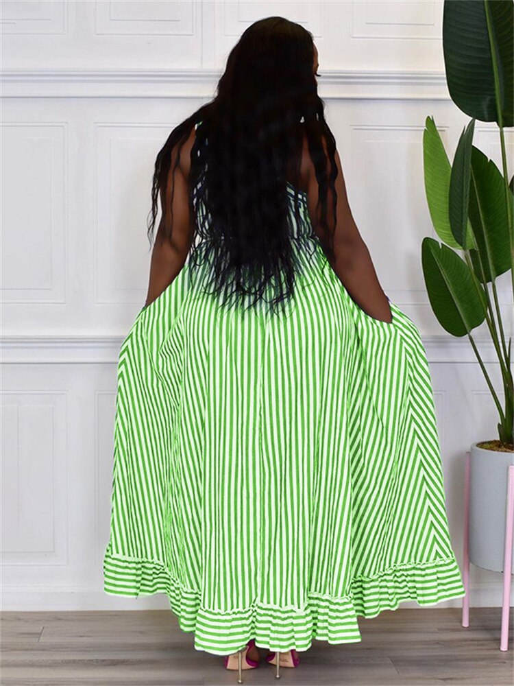 Striped Sash Loose Maxi Dress