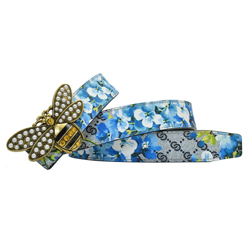 Butterfly GG Bee Designer Monogram Print Women's Leather Belt