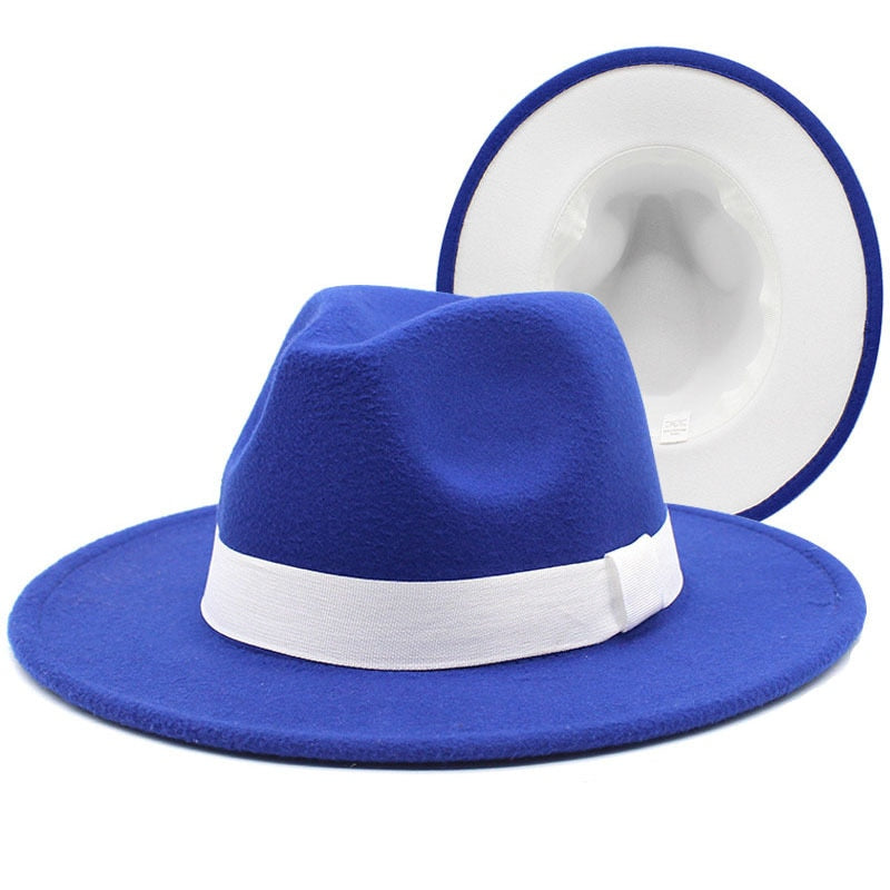 Patchwork Wide Brim Two Tone Felt Fedora Hat