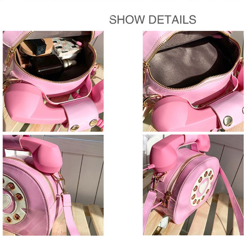 Women's Telephone Shaped Crossbody PU Leather Shoulder Satchel Purse