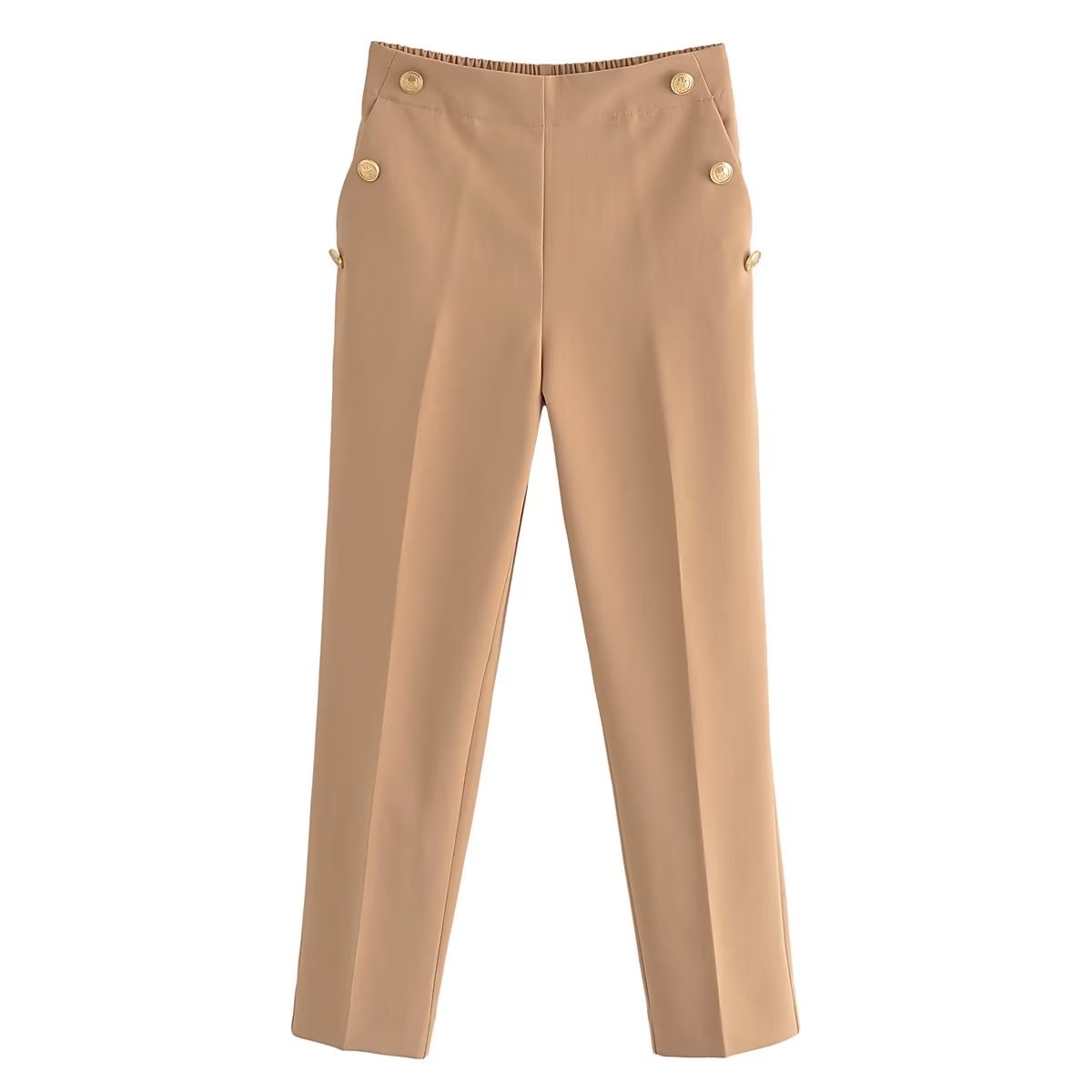 Women's Button Solid Trouser Vintage High Elastic Waist Wide Leg Pants