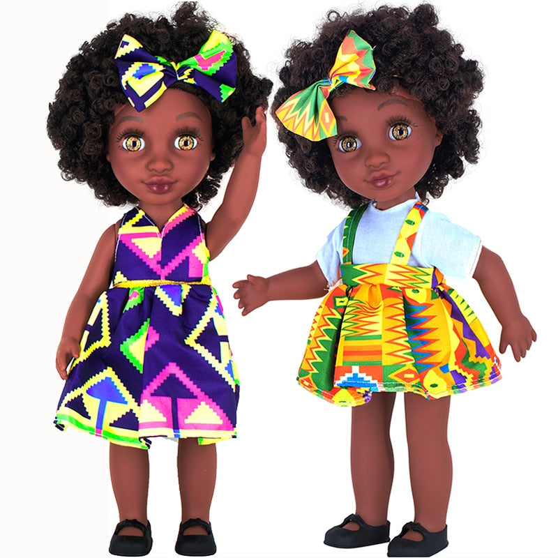 African American Baby Doll for 4+ Kids 35cm 14Inches Brown Eyes Explosion Doll