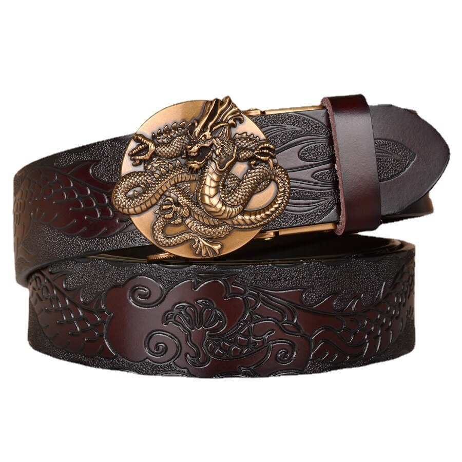 Men's Gothic Black Metal V Lion Dragon Leather Belt