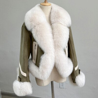 Duck Down Women's Real Fox Fur Stitched Double-Sided Single Breasted Jacket