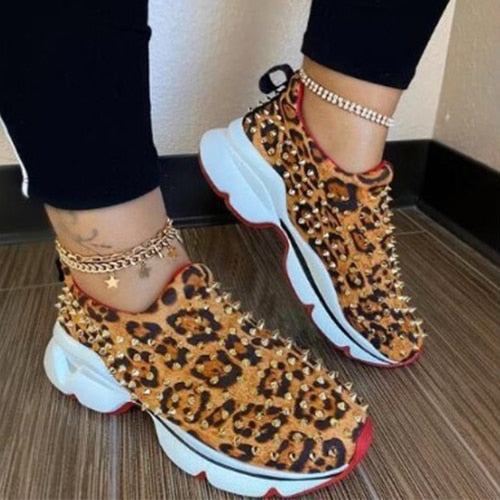 Vulcanized Riveted Platform Wedge Ladies Slip On Sneakers