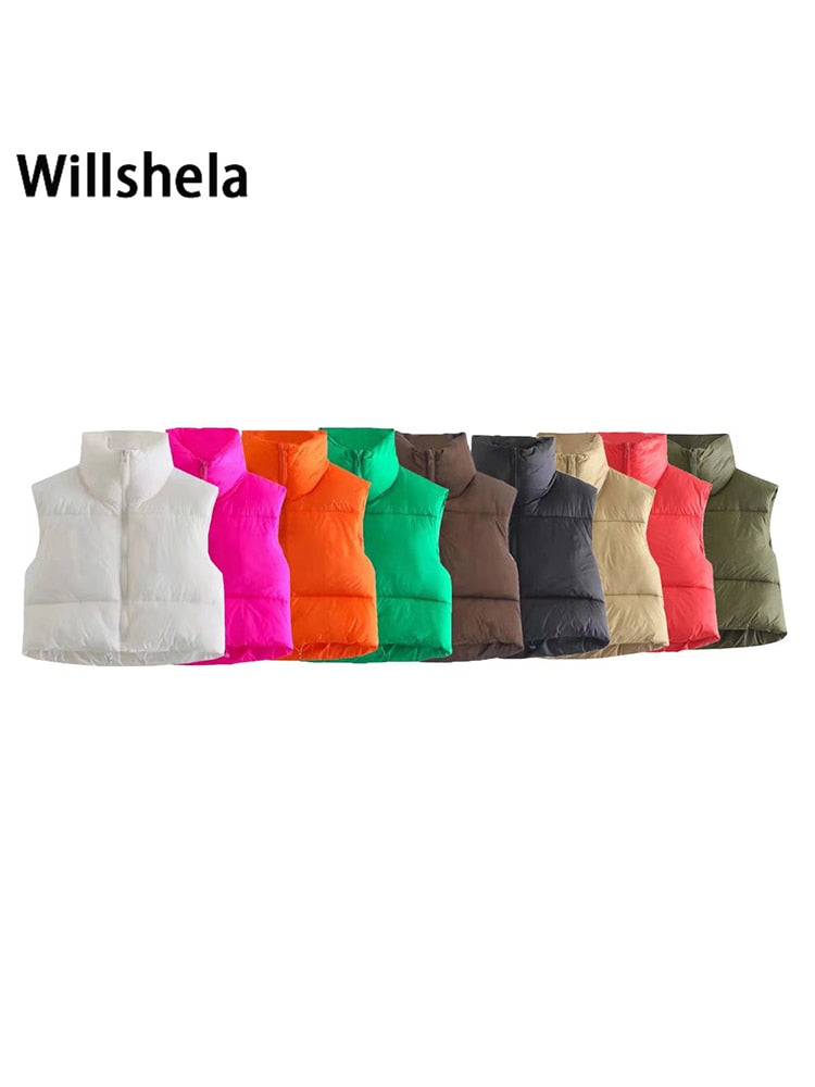 Cropped Ladies Puffer Sleeveless Ladies Down Mini Vest-9 Colors