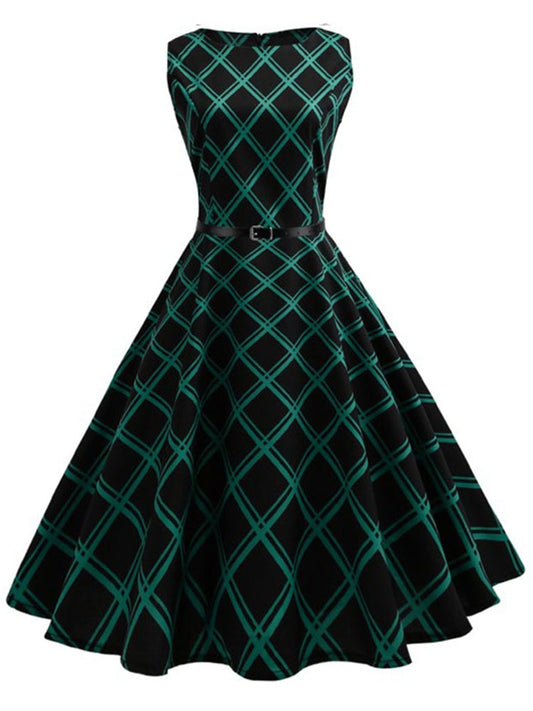 Hepburn 50's 60's Retro Swing A-Line Dress W/ Belt