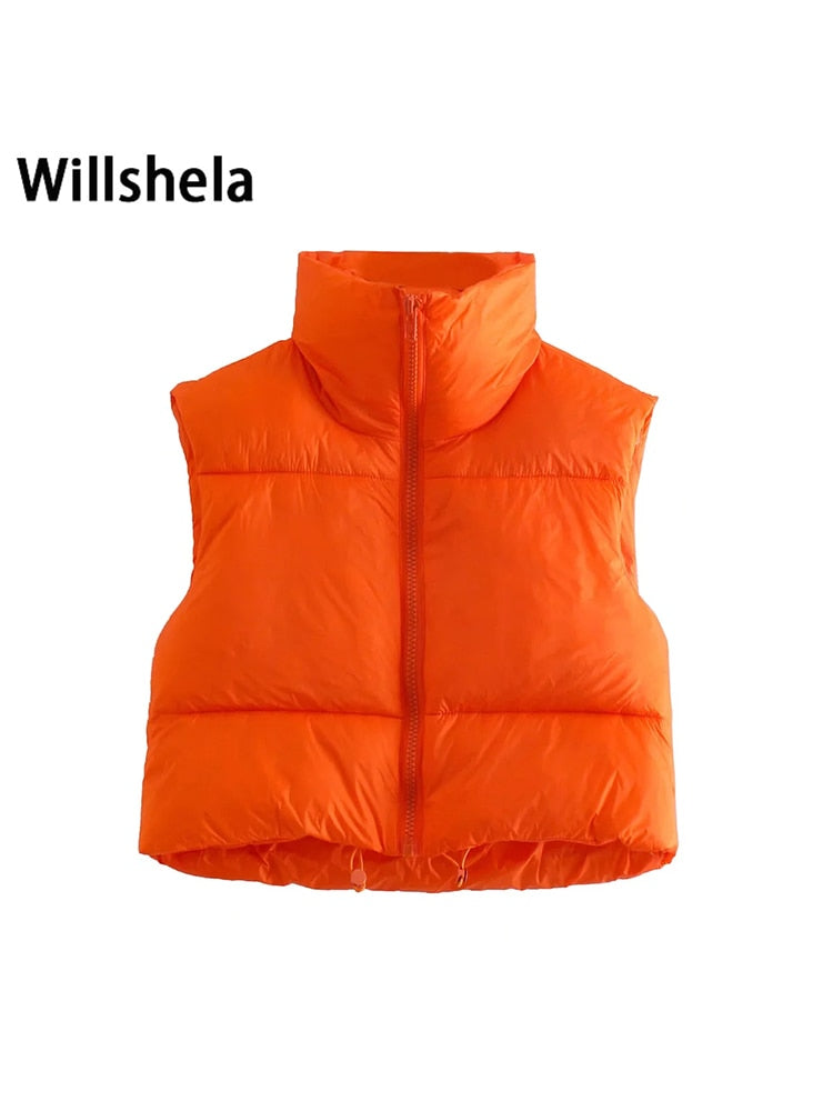 Cropped Ladies Puffer Sleeveless Ladies Down Mini Vest-9 Colors