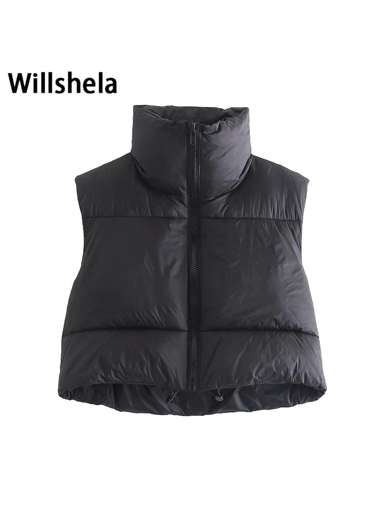 Cropped Ladies Puffer Sleeveless Ladies Down Mini Vest-9 Colors