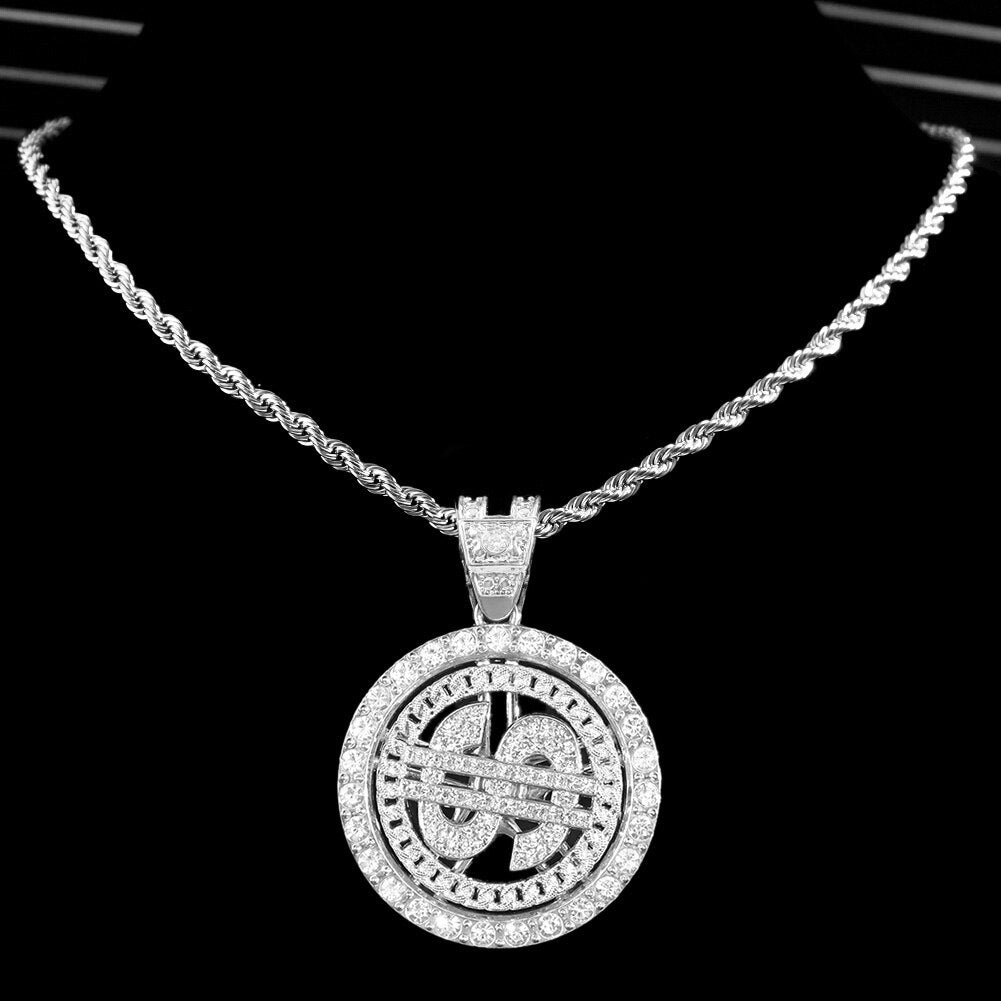 Dollar Sign Pendant Necklace 13mm Cuban Link Chain Necklace