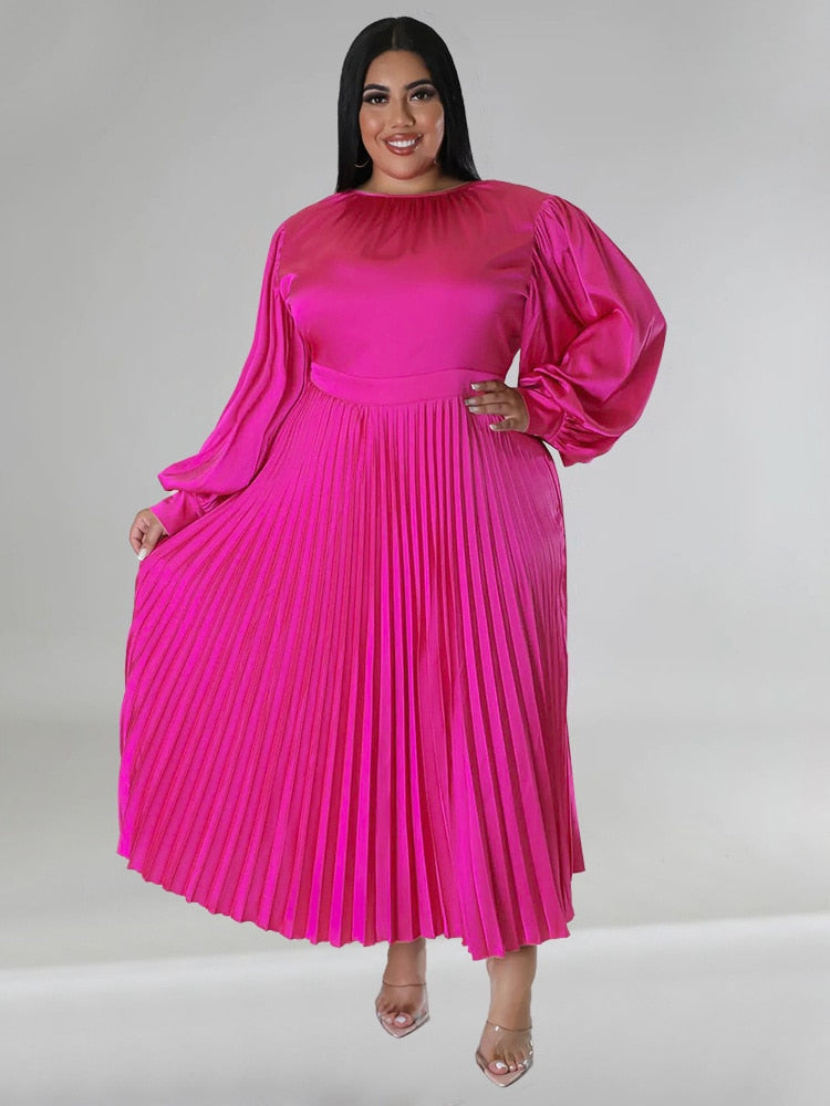 O-Neck Pleated Elegant Maxi Dress Plus to 5X