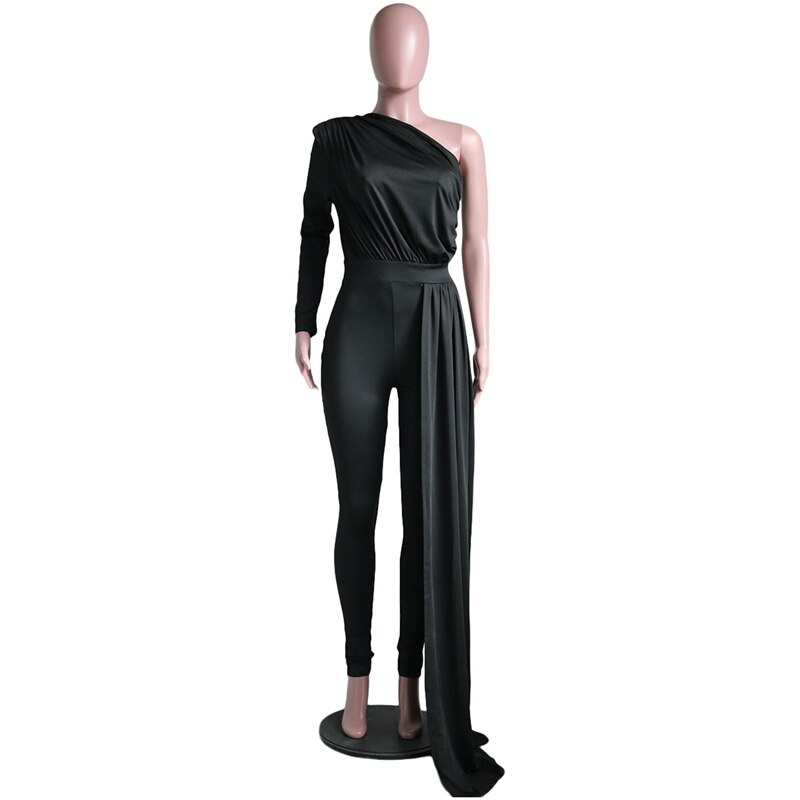 Asymmetrical Irregular One Shoulder Jumpsuit w/ Sash Belt