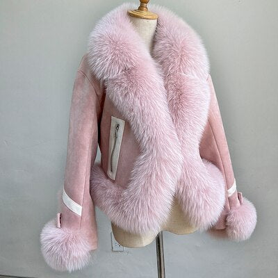 Duck Down Women's Real Fox Fur Stitched Double-Sided Single Breasted Jacket