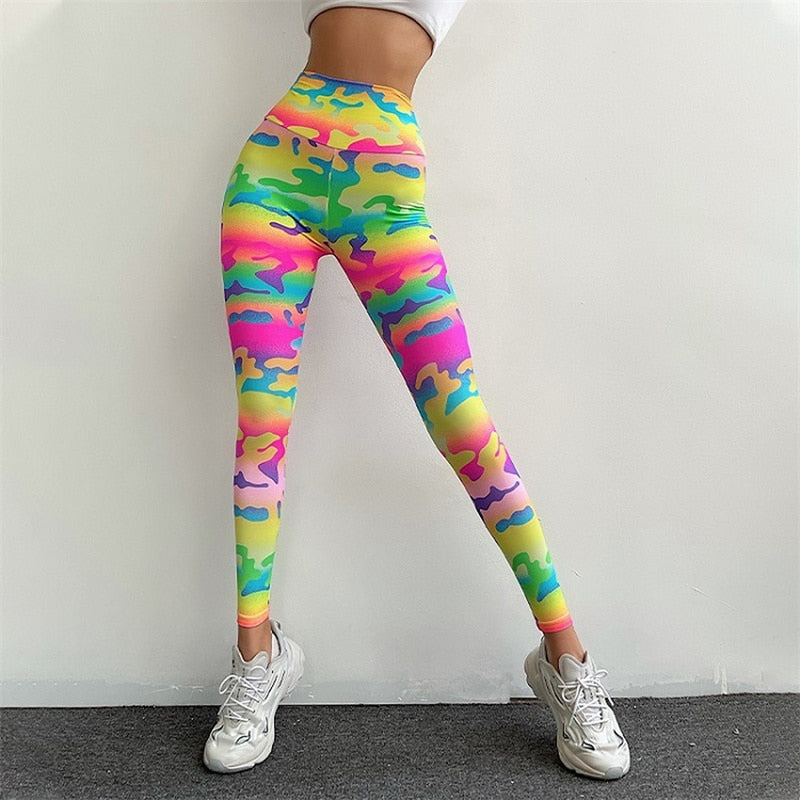 Camouflage Pastel Print High Waist Spandex Fitness Leggings