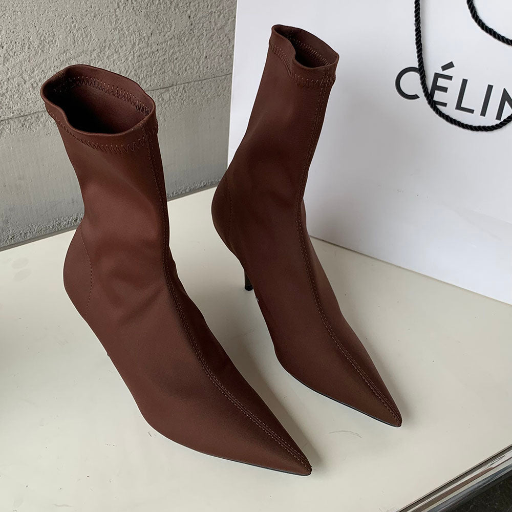 Colored Ladies Pointed Toe Stretch Ankle Boots