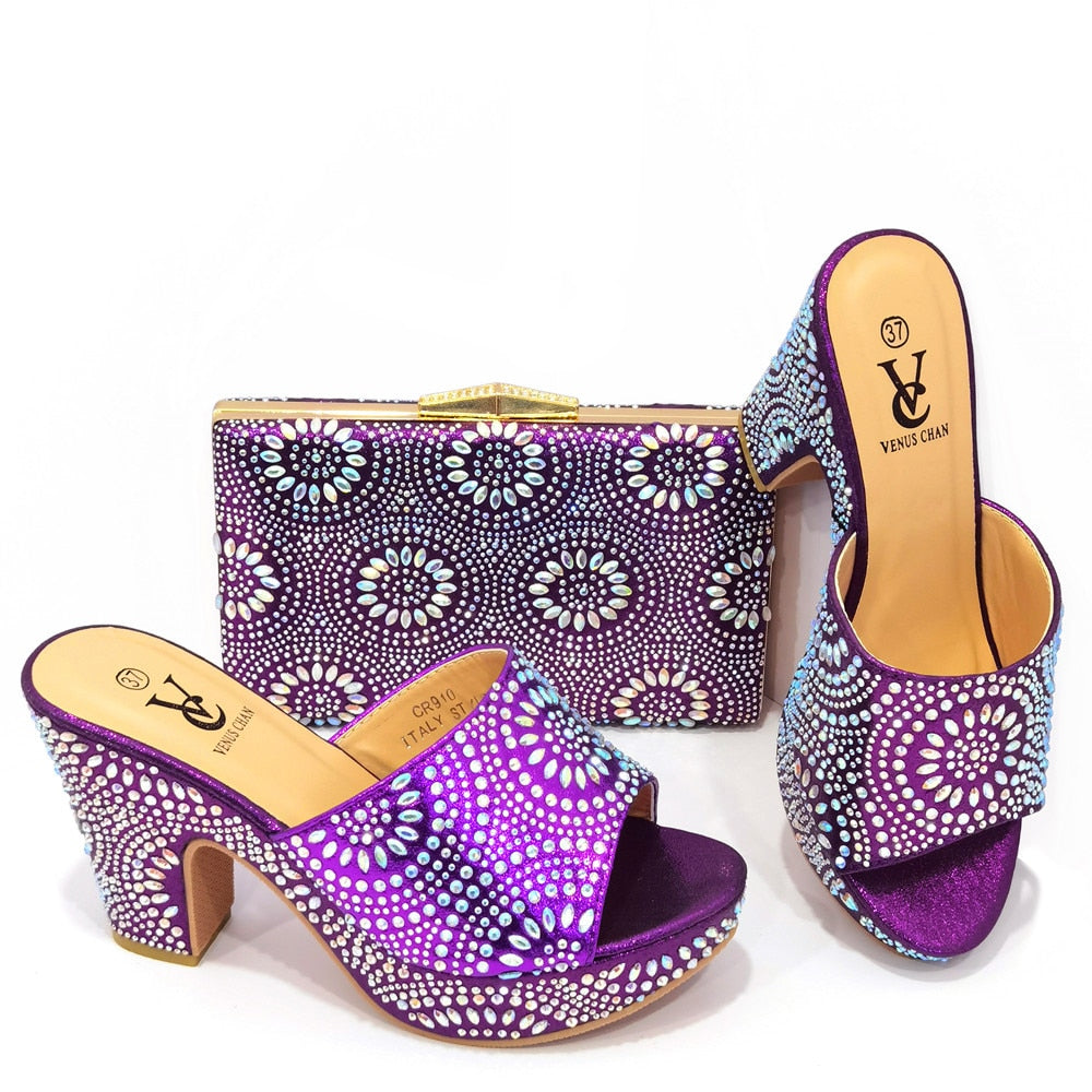 African Print Open Toe Slip On Platform Heel Sandals + Matching Clutch Purse Shoe & Purse Set