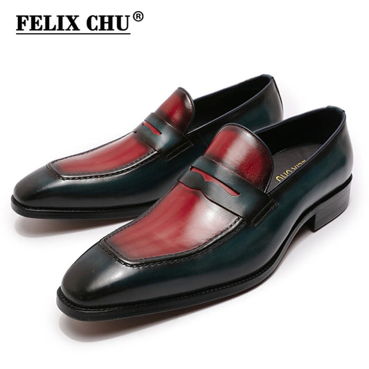 Men's Penny Loafer Genuine Calf Leather Italian Designer Handmade Dress Shoes